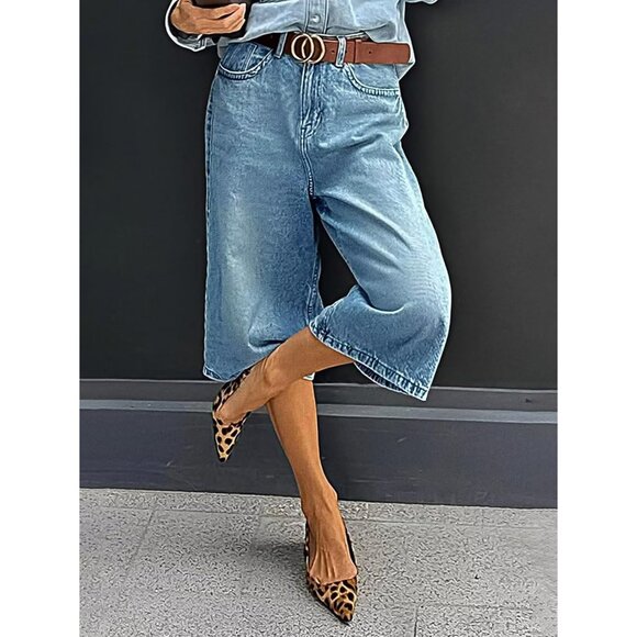 Women's High Waist Vintage Wash Denim Jeans Button Fly Casual Pants - Picture 3 of 6